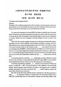 上海市延安中学2024～2025学年高三(上)期中英语考试卷(含答案)