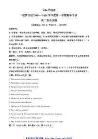 2024～2025学年河南省驻马店市环际大联考(月考)“逐梦计划”高二(上)期中英语试卷(含答案)