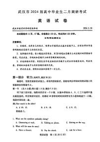 2024届湖北省武汉市高三二月调研 英语试卷（含答案）