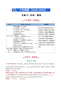 十年（2016-2025）高考英语真题分类汇编：专题01 名词、冠词（全国通用）（解析版)