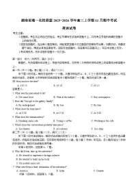 湖南省湘一名校联盟2026届高三上学期11月期中考试 英语试卷（含答案）
