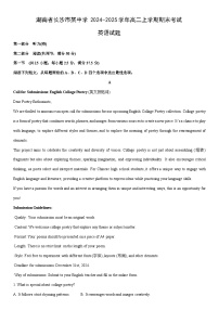 2024-2025学年湖南省长沙市某中学高二上学期期末考试英语试卷（学生版）