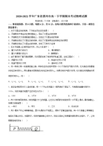 2020-2021学年广东省惠州市高一下学期期末考试物理试题