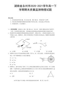 2020-2021学年湖南省永州市高一下学期期末质量监测物理试题  PDF