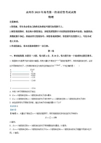 2022-2023学湖南省永州市年高三上学期第一次适应性考试物理试题（解析版）