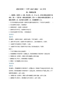 湖北省武汉市第十一中学2022-2023学年高一物理上学期10月月考试卷（Word版附解析）