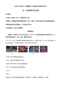 2022-2023学年浙江省温州十校联合体高一上学期期中联考物理试题含解析