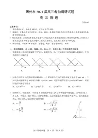 2021届江苏省扬州市高三下学期5月考前调研测试 物理 PDF版