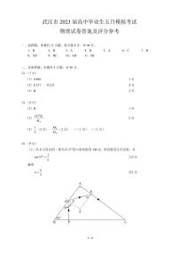 湖北省武汉市2023届高三年级五月模拟训练试题-+物理答案