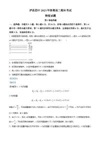 四川省泸州市泸县第四中学2022-2023学年高二物理下学期期末试题(Word版附解析)