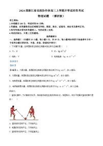 2024届浙江省名校协作体高三上学期开学适应性考试物理试题  （解析版）