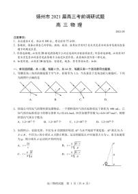 2021届江苏省扬州市高三下学期5月考前调研测试 物理 PDF版