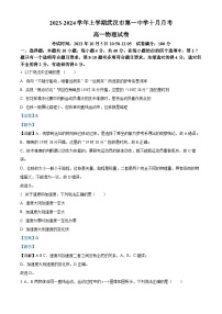 湖北省武汉市第一中学2023-2024学年高一物理上学期10月月考试题（Word版附解析）