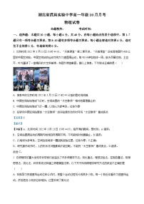 湖北省武汉市武昌实验中学2023-2024学年高一物理上学期10月月考试题（Word版附解析）