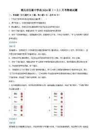 重庆市巴蜀中学2023-2024学年高一物理上学期月考试题（Word版附解析）