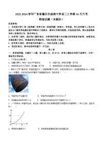 2023-2024学年广东省肇庆市鼎湖中学高三上学期10月月考 物理试题（含解析）