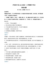 四川省泸州市泸县第四中学2023-2024学年高一上学期11月期中物理试题（Word版附解析）