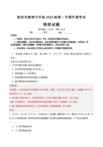 四川省遂宁市射洪市2023-2024学年柳树中学高一年级物理期中试题（Word版附解析）