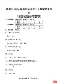 2024届福建省龙岩市高三下学期一模考试 物理试题