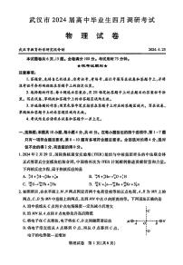 2024届湖北武汉高三下学期4月调研（二模）物理试题及答案