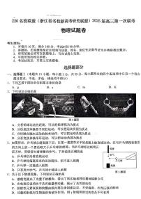 2025届Z20名校联盟（浙江省名校新高考研究联盟）高三上学期第一次联考物理试题