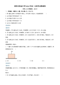 湖南省邵阳市海谊中学2024-2025学年高一上学期（开学）分班考试物理试题（解析版）