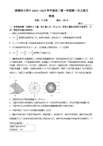 湖南省长沙市师大附中2024-2025学年高二上学期第一次月考物理试题（Word版附答案）