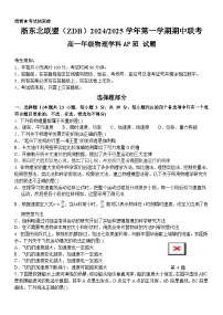 浙江省浙东北联盟（ZDB）2024-2025学年高一上学期期中考试（AP）班物理试卷（Word版附答案）