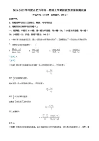 安徽省合肥市第六中学2024-2025学年高一上学期阶段性质量检测物理试卷（Word版附解析）