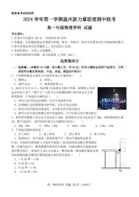 浙江省温州新力量联盟2024-2025学年高一上学期期中联考物理试卷