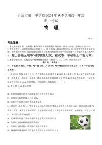 云南省开远市第一中学校2024～2025学年高一(上)期中检测物理试卷(含答案)