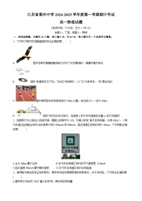 江苏省泰州中学2024-2025学年高一上学期11月期中物理试题