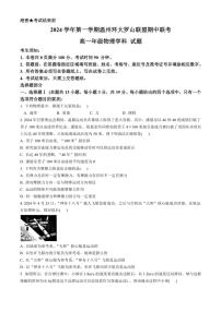 浙江省温州市温州环大罗山联盟2024～2025学年高一(上)期中联考物理试卷(含解析)