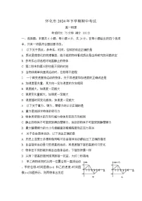 湖南省怀化市2024-2025学年高一上学期期中考试物理试题
