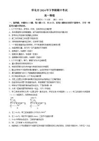 湖南省怀化市2024-2025学年高一上学期期中考试物理试题（Word版附答案）