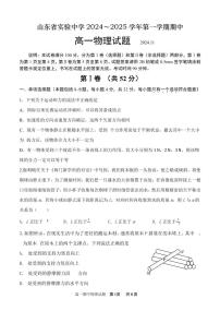 山东省实验中学2024-2025学年高一上学期期中物理试题