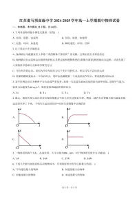 江苏省马坝高级中学2024-2025学年高一上学期期中物理试卷（含答案）