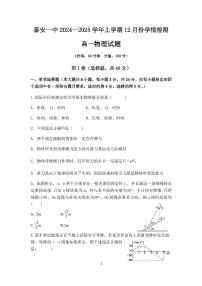 山东省泰安市第一中学2024-2025学年高一上学期12月学情检测物理试题
