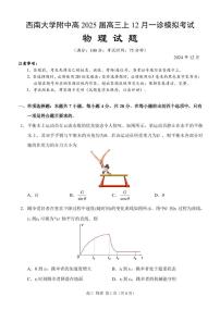 重庆市西南大学附属中学2024~2025学年高三上学期12月一诊模拟考试物理试卷（PDF版附答案）