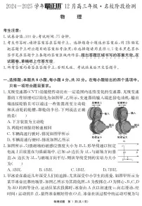 安徽省耀正2025届高三年级上学期12月名校阶段检测联考-物理试卷+答案