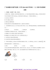 2024～2025学年广东省潮州市饶平县第二中学高一上()期中物理试卷(含解析)
