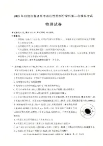 新疆维吾尔自治区2025届普通高考适应性检测分学科第二次模拟考试 物理试题（原卷+参考答案）