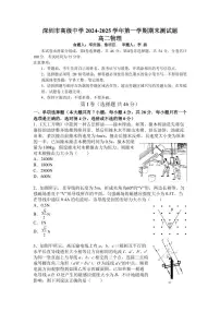 广东深圳高级中学2024-2025学年高二上学期期末测试物理试卷+答案