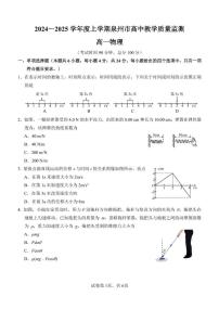 福建省泉州市2024-2025学年高一上学期1月期末考试物理试题