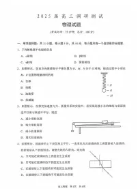 江苏省泰州市2024-2025学年高三下学期开学调研测试-物理试题+答案