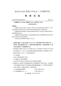 湖北省武汉市2025届高三二调（二模） 高中毕业生二月调研考试 物理试题及答案