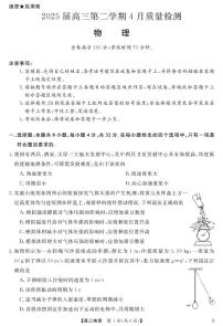 安徽师范大学附属中学2025届下学期4月质量检测物理+答案