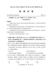 湖北省武汉市2025届高三下学期4月月调研考试物理试题（PDF版附答案）