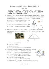 广东省惠州市2024届高三上学期第三次调研考试物理试卷（含答案）