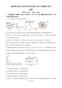 湖南师大附中2024-2025学年高二下学期期中考试物理试题+答案